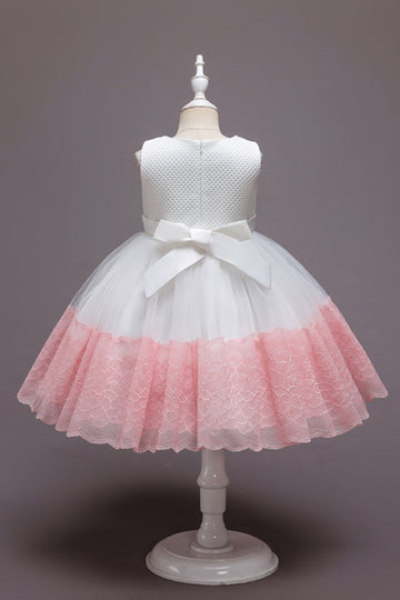 Rosa Sem Mangas Flor Tule Vestido de Menina Com Arco